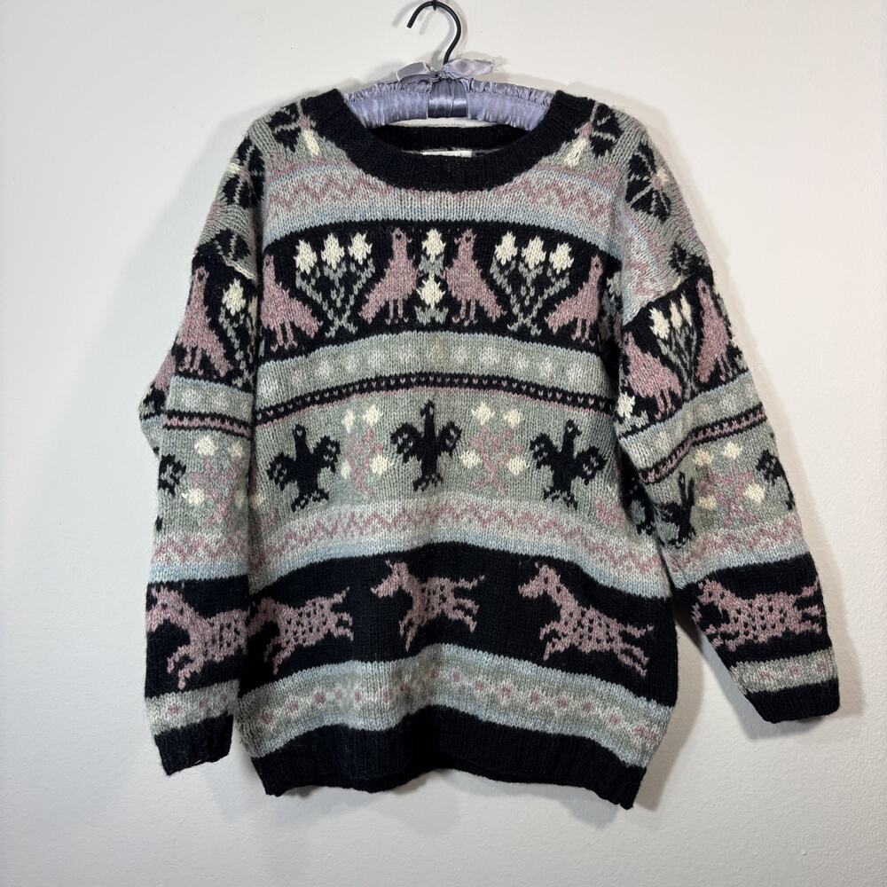 Susan D Bintage Shetland Wool Nordic Fair Isle Sweater M Chunky 90s Cottage Core
